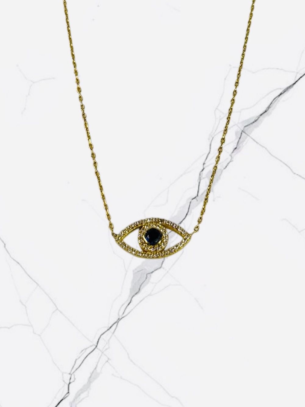 Sterling Silver 925 Blue Sapphire Cubic Zirconia Evil Eye Pendant Necklace 17”